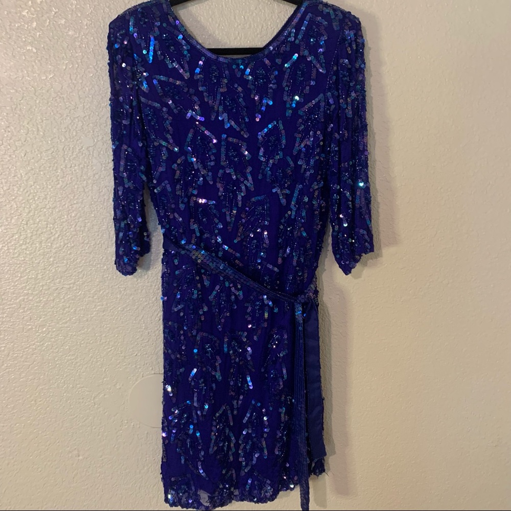 Vintage 80s 100% silk Carina sequin dress with tie